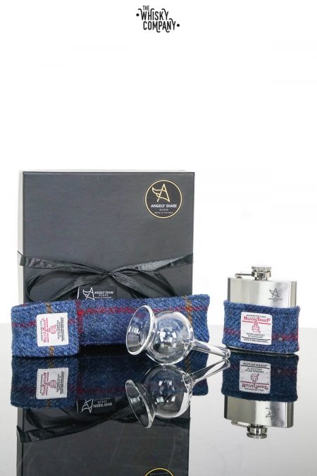 Angels' Share Harris Tweed Hip Flask Dropper & Funnel Gift Set - Navy Blue